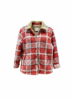 Soho Threads Girls Red Plaid Sherpa-Lined Jacket Size M (10-12).